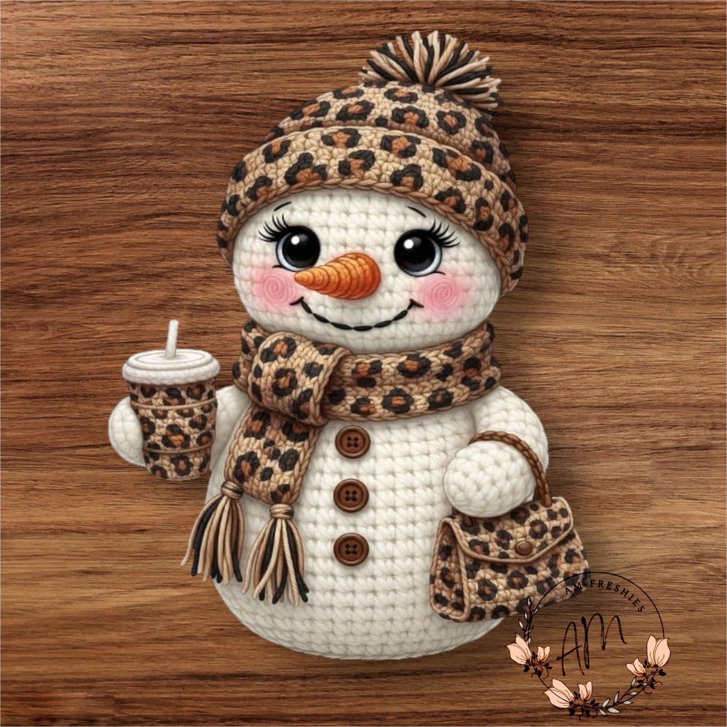 Leopard snow lady with coffee