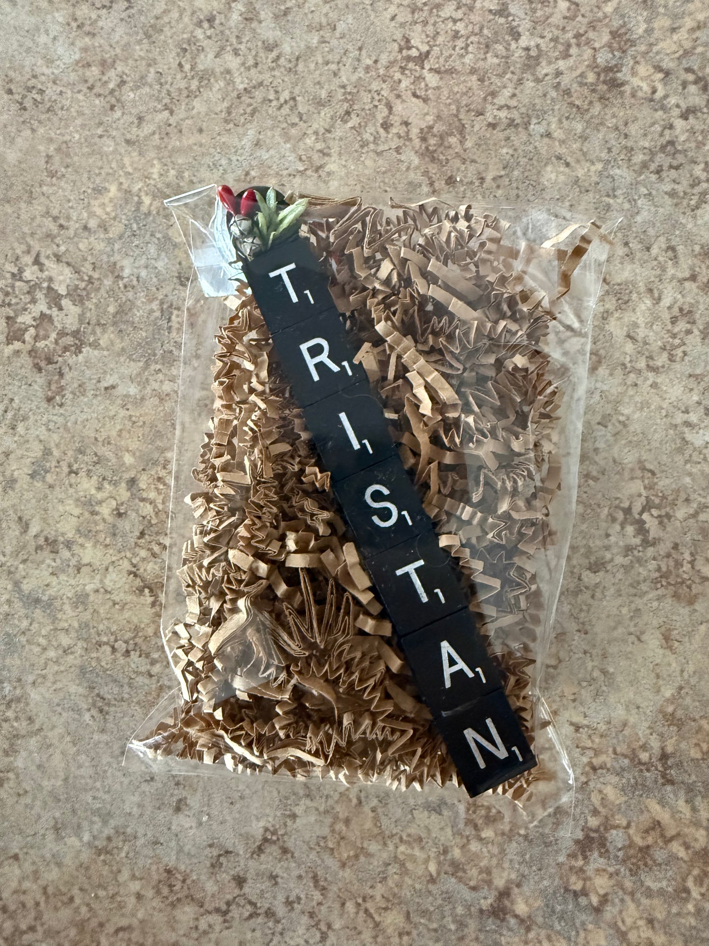 Customized Scrabble Ornament black letters (6-10)