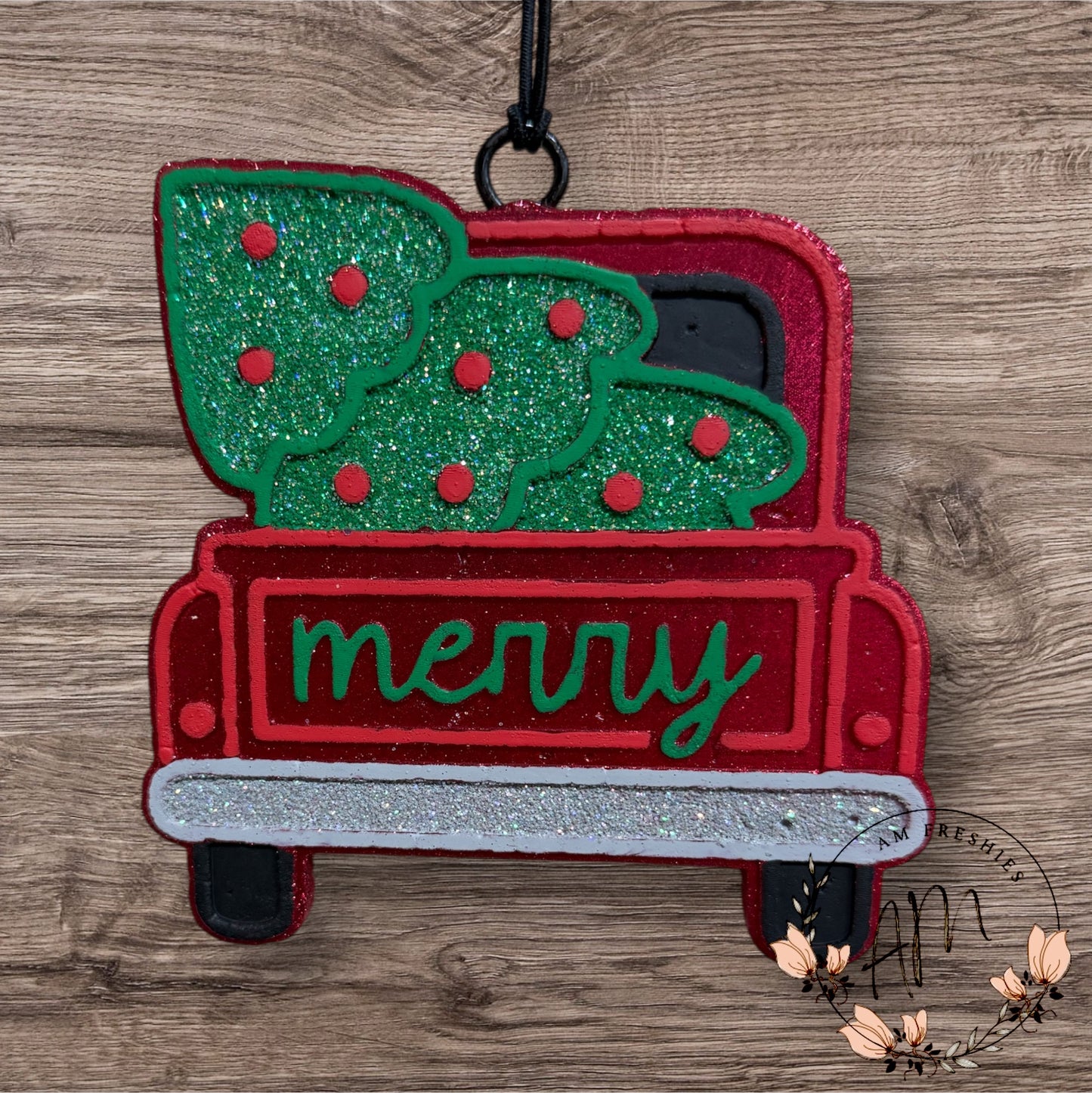 Red Truck with Christmas Tree